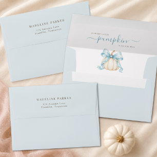 Blue Bow Little Pumpkin Fall Boy Baby Shower Envelope