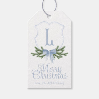 Blue Bow Merry Christmas Crest Gift Tag - L