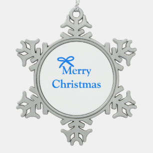 Blue bow merry Christmas family gifts simple moder Snowflake Pewter Christmas Ornament
