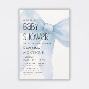 Blue Bow Minimal Elegant Personalized Baby Shower Invitation
