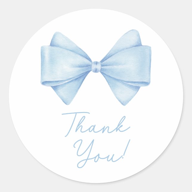 Blue Bow Modern Boy Baby Shower Classic Round Sticker (Front)