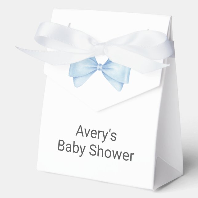 Blue Bow Modern Boy Baby Shower Favor Box (Front)