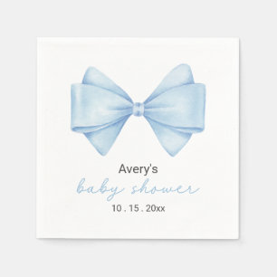 Blue Bow Modern Boy Baby Shower Napkins