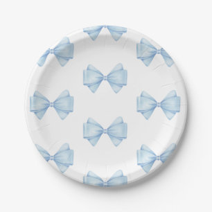 Blue Bow Modern Boy Baby Shower Paper Plate