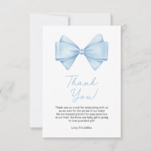 Blue Bow Modern Boy Baby Shower Thank You Card