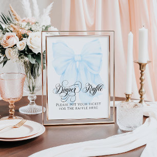 Blue Bow Modern Elegant Baby Shower Diaper Raffle Poster
