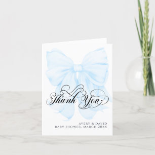 Blue Bow Modern Elegant boy Baby Shower Thank You Card