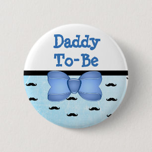 Blue Bow & Moustache Daddy to be Baby Shower 2 Inch Round Button