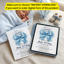 blue bow muslim baby boy birth announcement