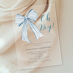 Blue Bow Oh Boy Baby Shower Acrylic Invitations
