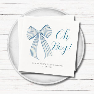 Blue Bow Oh Boy Personalized Baby Shower Napkin