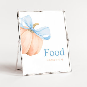Blue Bow Orange Pumpkin Food Sign