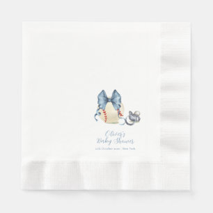 Blue Bow Pacifier Baseball Sport Baby Shower  Napkin