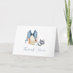 Blue Bow Pacifier Baseball Sport Baby Shower Thank You Card