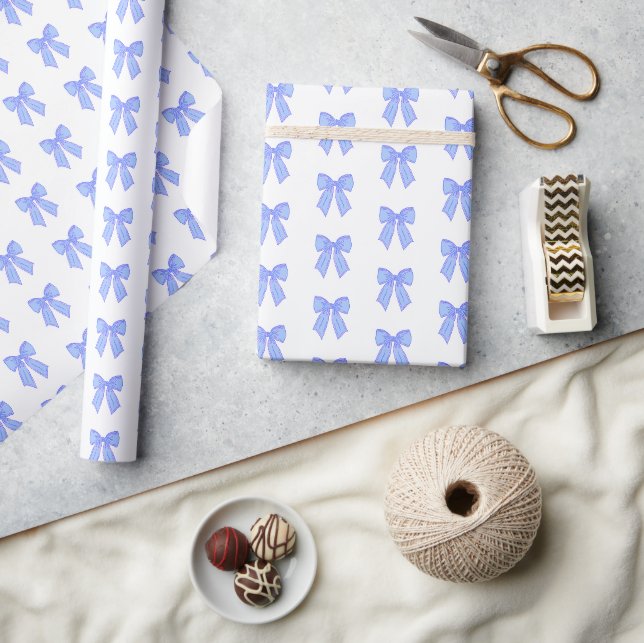 Blue bow pattern wrapping paper (Crafts)