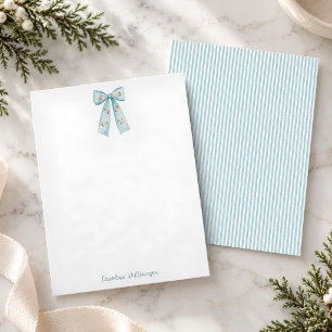 Blue Bow Personalized Script Stripe Preppy Chic Card