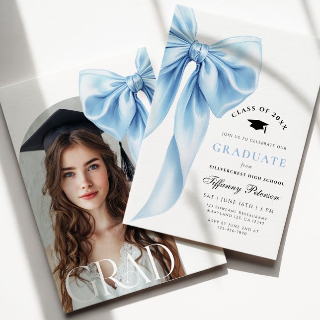 Blue Bow Photo Graduation Invitation (Creator Uploaded)