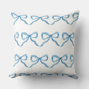 Blue bow preppy grandmillenial girly throw pillow