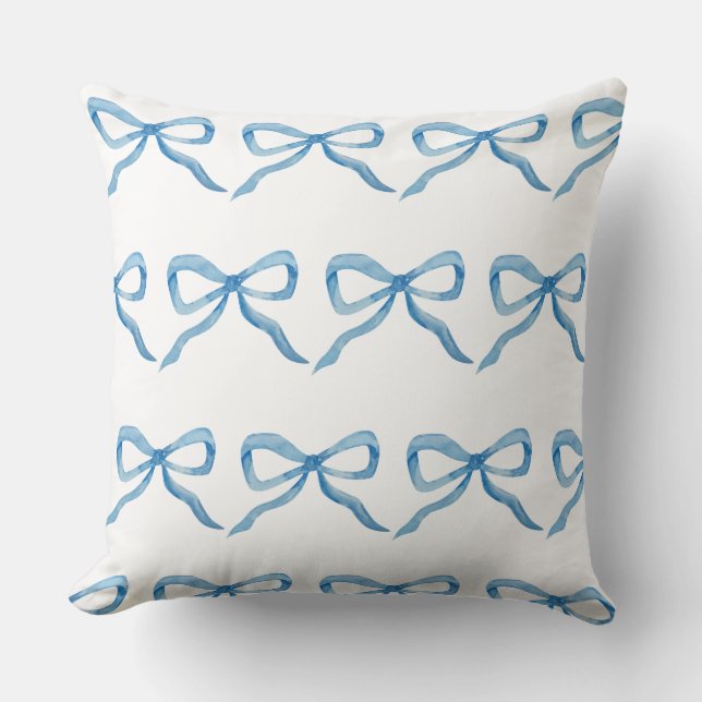 Blue bow preppy grandmillenial girly throw pillow (Front)
