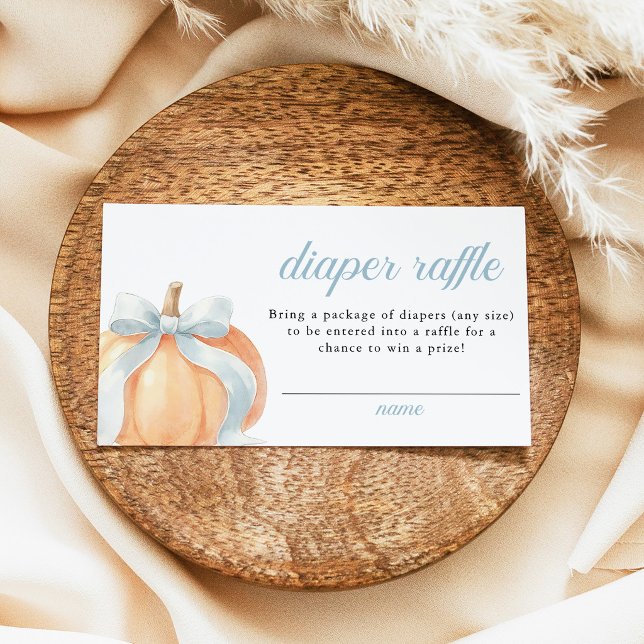 Blue Bow Pumpkin Baby Shower Diaper Raffle Ticket (Creator Uploaded)