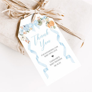 Blue Bow Pumpkin Baby Shower Favour Tags