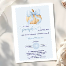 Blue bow pumpkin baby shower minimalistic