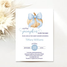 Blue bow pumpkin baby shower minimalistic