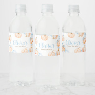Blue Bow Pumpkin Baby Shower Water Bottle Label