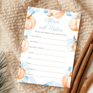 Blue Bow Pumpkin Shower Advice and Wishes Game