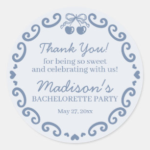 Blue Bow Retro Heart Coquette Cake Bachelorette Classic Round Sticker