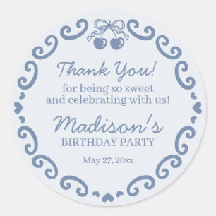 Blue Bow Retro Heart Coquette Cake Birthday Classic Round Sticker