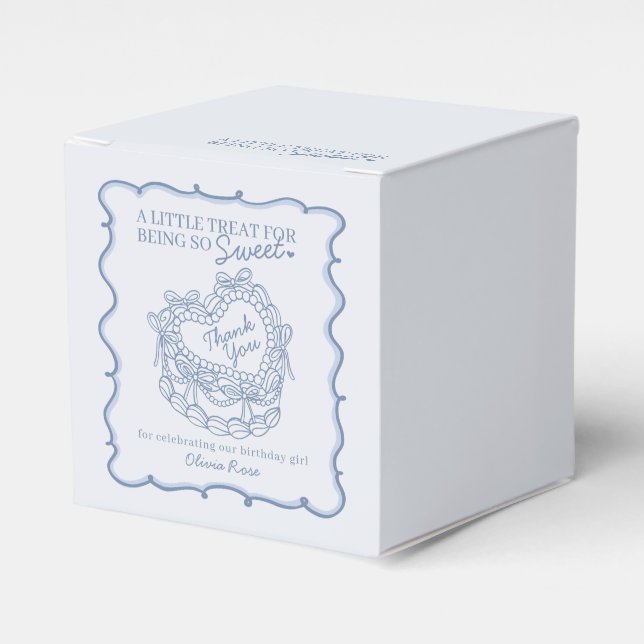 Blue Bow Retro Heart Coquette Cake Birthday Favor Box (Front Side)