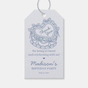 Blue Bow Retro Heart Coquette Cake Birthday Gift Tags
