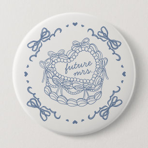 Blue Bow Retro Heart Coquette Cake Bridal Shower 4 Inch Round Button