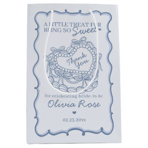 Blue Bow Retro Heart Coquette Cake Bridal Shower Medium Gift Bag