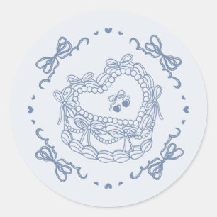 Blue Bow Retro Heart Coquette Cake Envelope Classic Round Sticker