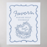 Blue Bow Retro Heart Coquette Cake Favours Sign