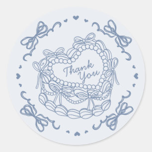 Blue Bow Retro Heart Coquette Cake Thank You Classic Round Sticker