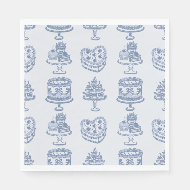 Blue Bow Retro Heart Coquette Cake Valentines Napkin (Front)