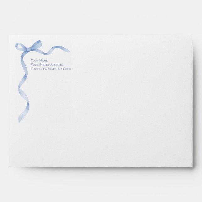 Blue Bow Ribbon Baby Shower Return Address Envelope (Front)