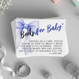 Blue Bow Ribbon Cute Baby Shower Book Request Enclosure Card
