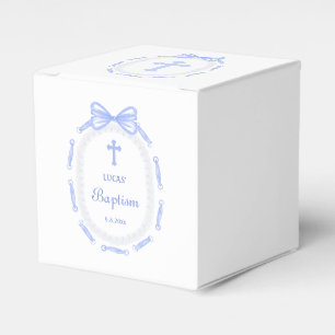 Blue Bow Ribbon Frame Baptism Cube Favor Box