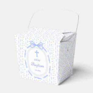Blue Bow Ribbon Frame Floral Baptism Take Out Favor Box