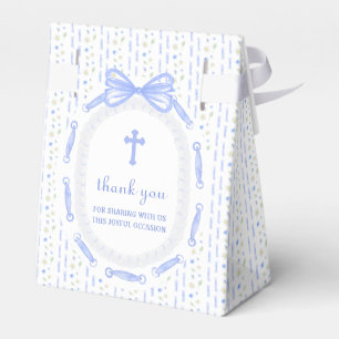 Blue Bow Ribbon Frame Floral Baptism Tent Favor Box