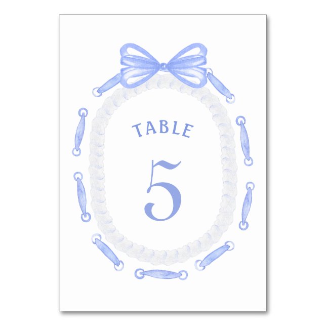 Blue Bow Ribbon Frame Table Number (Front)