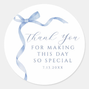 Blue Bow Ribbon Thank You Classic Round Sticker