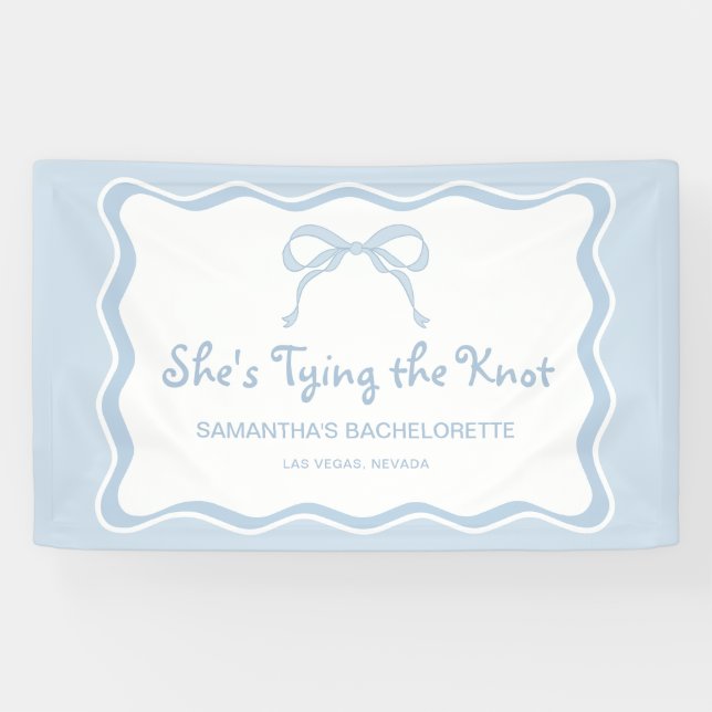 Blue Bow Shes Tying the Knot Bachelorette Party Banner (Horizontal)