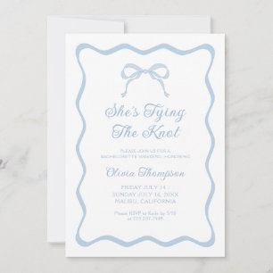 Blue Bow She's Tying the Knot Bachelorette Party Invitation