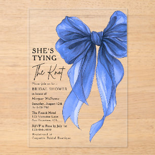 Blue Bow She's Tying The Knot Bridal Shower Acrylic Invitations