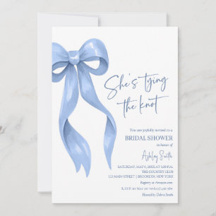 Blue Bow She's Tying the Knot Bridal Shower Invitation